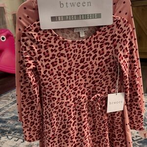 Btween NWT 3T Leopard Print and Polka Dot Dress Set